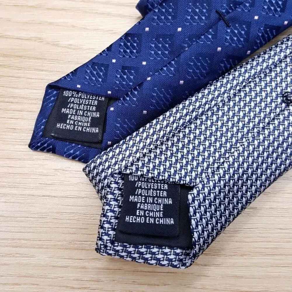 PERRY ELLIS Mens Neck Tie Grey Navy Houndstooth Diamond Geo Lot of 2 Necktie